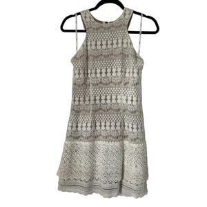 Ladakh Dress Size M Ivory Cream Beige Lace Crochet Overlay Lined Mini Halter